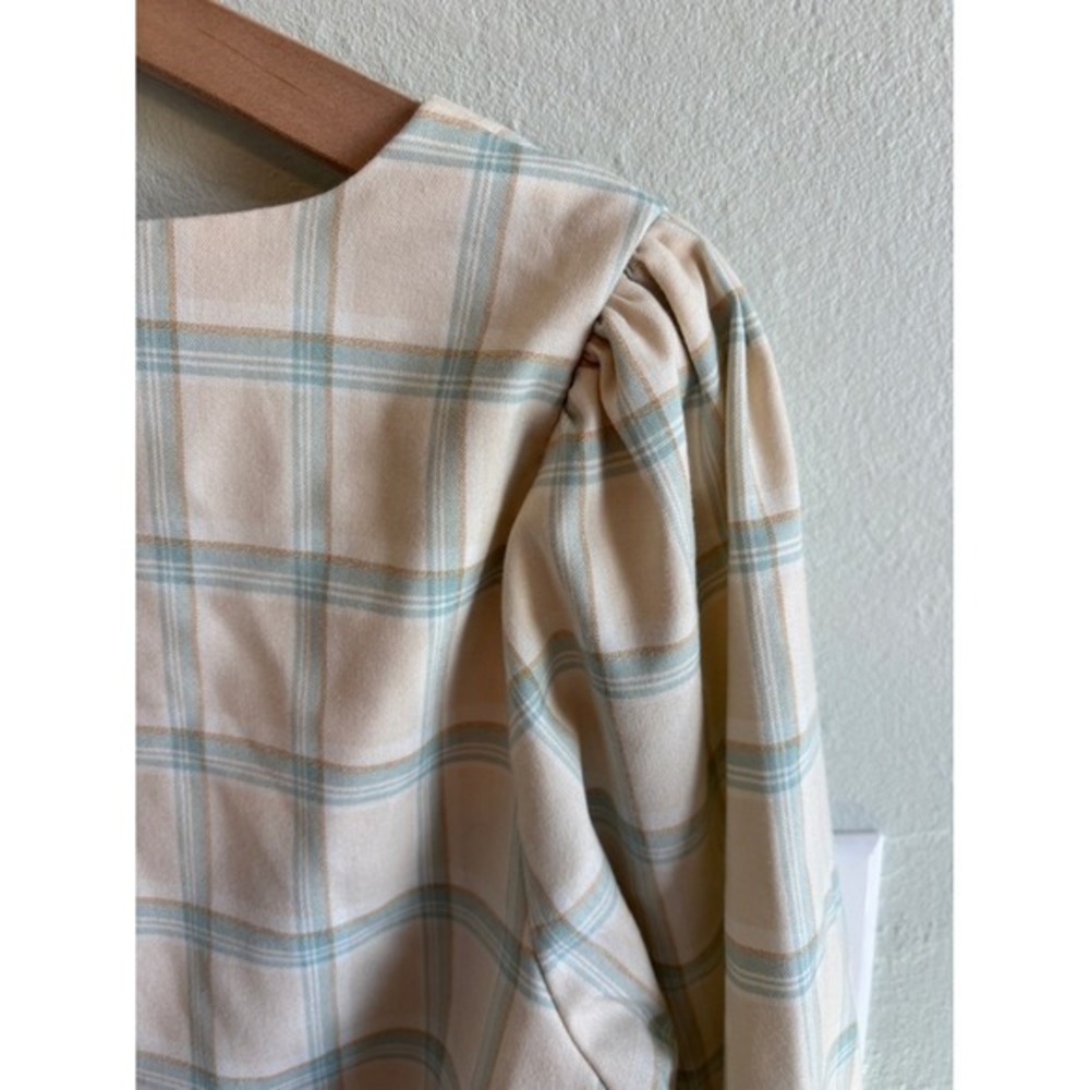 Greylin Cream Mint Plaid Square-Neck Crop Blouse Top M Light Academia Office - Picture 8 of 8